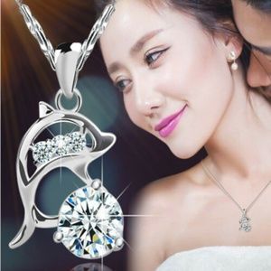 Silver Dolphin Simulated Diamond Necklace